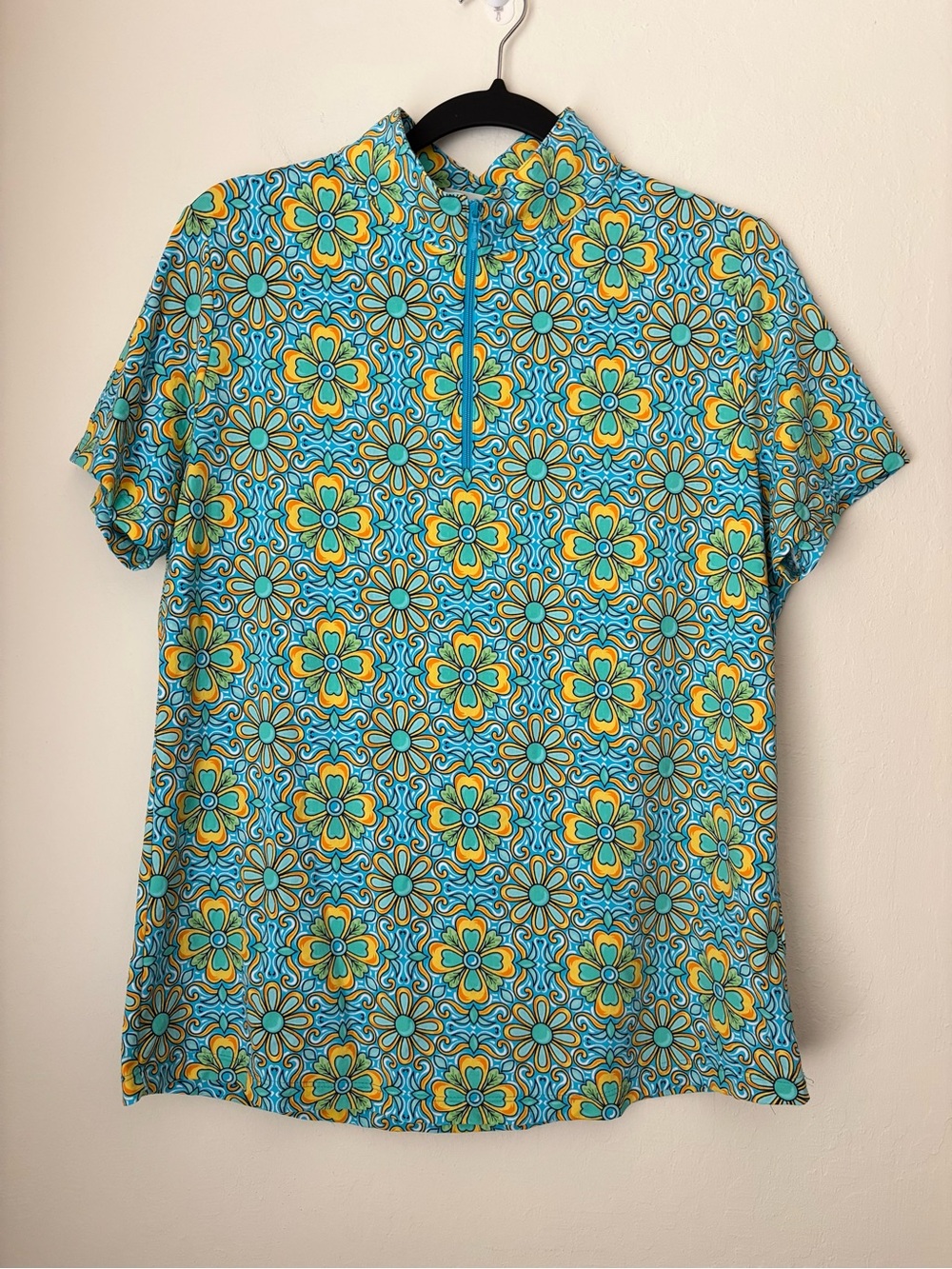 IBKUL IceFil Short Sleeve Shirt in Scarlet Turquoise Size Large Golf Pickleball